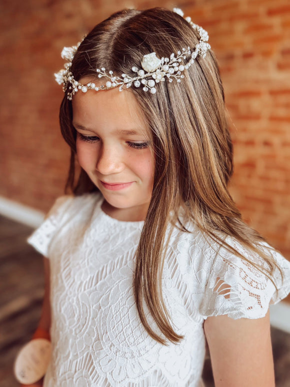 Flower Crystal Pearl Gold Hairband