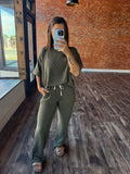Drawstring Ribbed Pants & Top Set