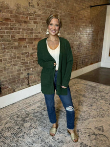 Waffle Knit Cardigan - Green