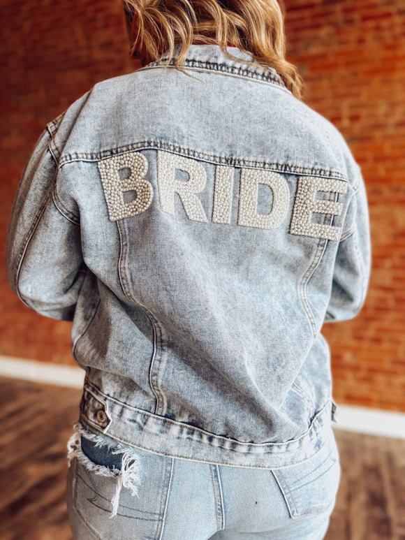 Varsity Pearl Lettered Bride Denim Jacket