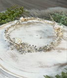 Flower Crystal Pearl Gold Hairband