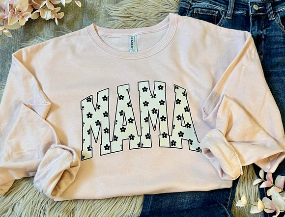 Tan Floral Mama Light Pink Crewneck