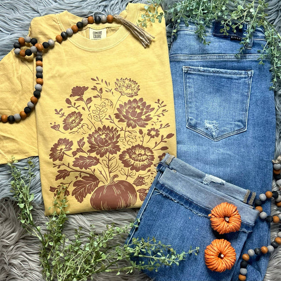Vintage Fall Floral Pumpkin Comfort Colors Tee
