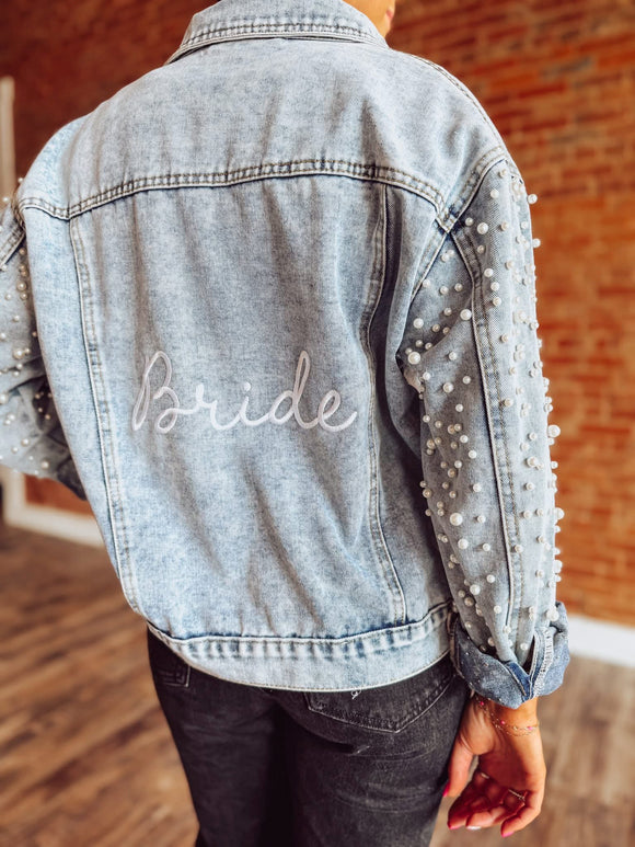 Pearl Sleeve Bride Denim Jacket