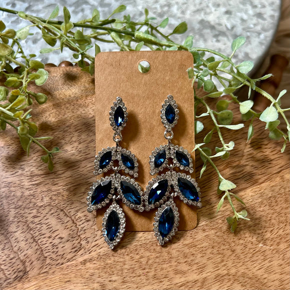 Leaf Shaped Navy Crystal Earrings
