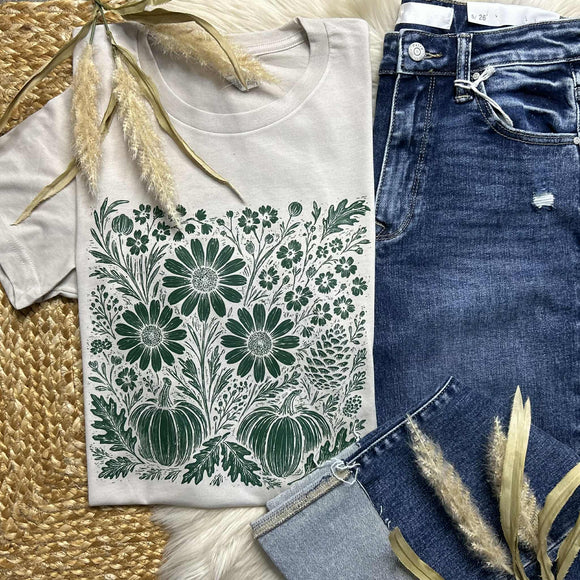 Flower Pumpkin Field Heather Dust Tee