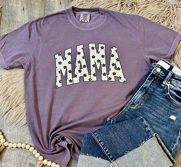 Tan Floral Mama Wine Comfort Colors Tee