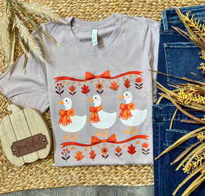 Vintage Fall Geese Pink Gravel Tee