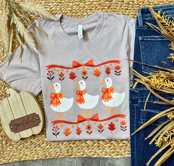 Vintage Fall Geese Pink Gravel Tee