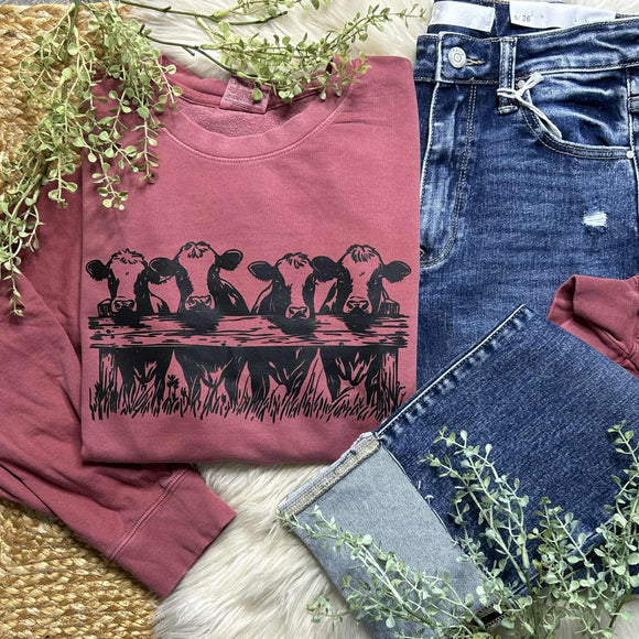 Cow Row Brick Comfort Colors Light Weight Crewneck