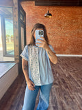 Gingham Blossoms Ribbed Top