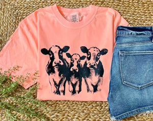 Cow Trio Neon Cantaloupe Comfort Colors Tee