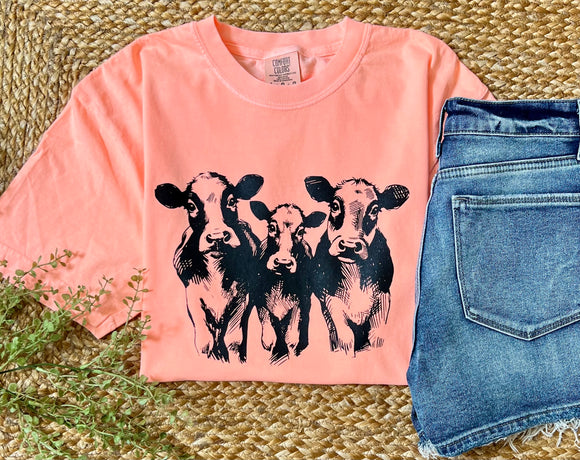 Cow Trio Neon Cantaloupe Comfort Colors Tee