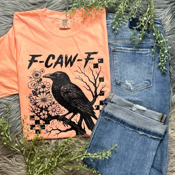 F-Caw-F Neon Cantaloupe Comfort Colors Tee