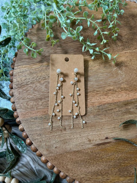 Pearl Bead Dangle Light Gold Earrings