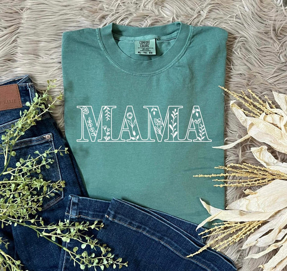 Outline Mama Light Green Comfort Colors Tee