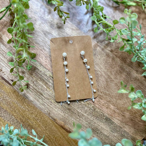 Pearl Bead Dangle Silver Earrings