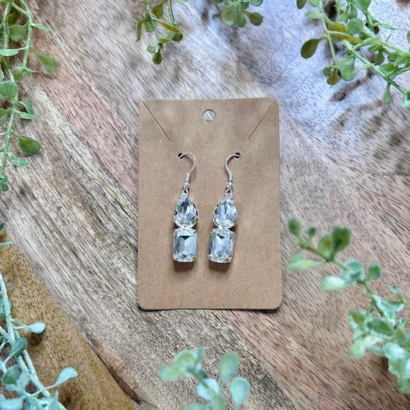 Rhinestone Dangle Silver Earrings
