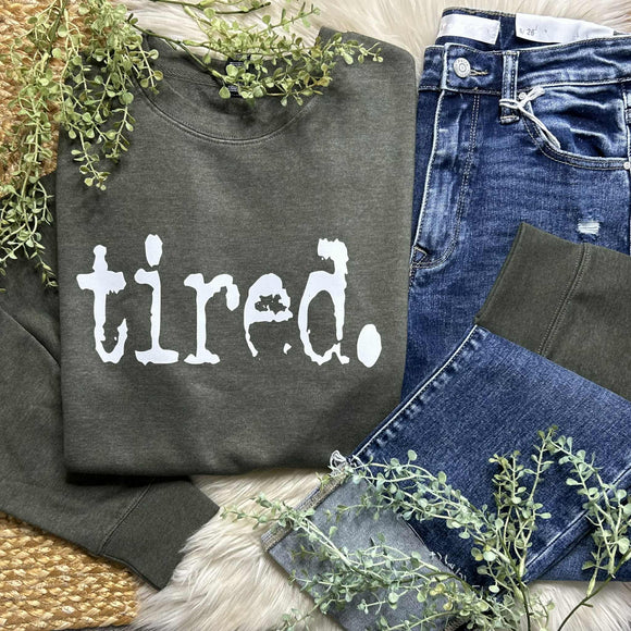 Tired Dark Olive Crewneck