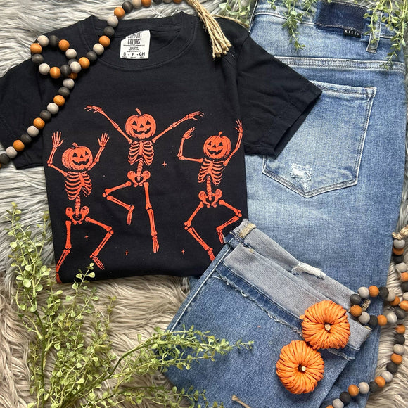 Dancing Pumpkin Head Skeletons Comfort Colors Tee