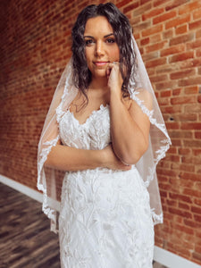 Sequin & Leaf Lace Edge Veil