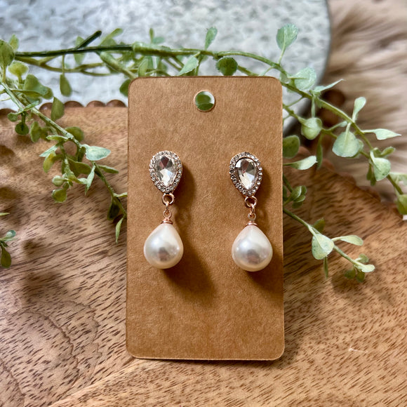 Pearl Clear Gold Top Dangle Earrings