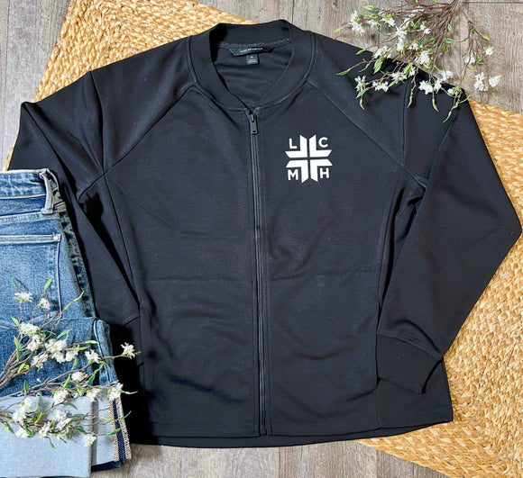 LCMH Women's Double Knit Black Bomber Jacket
